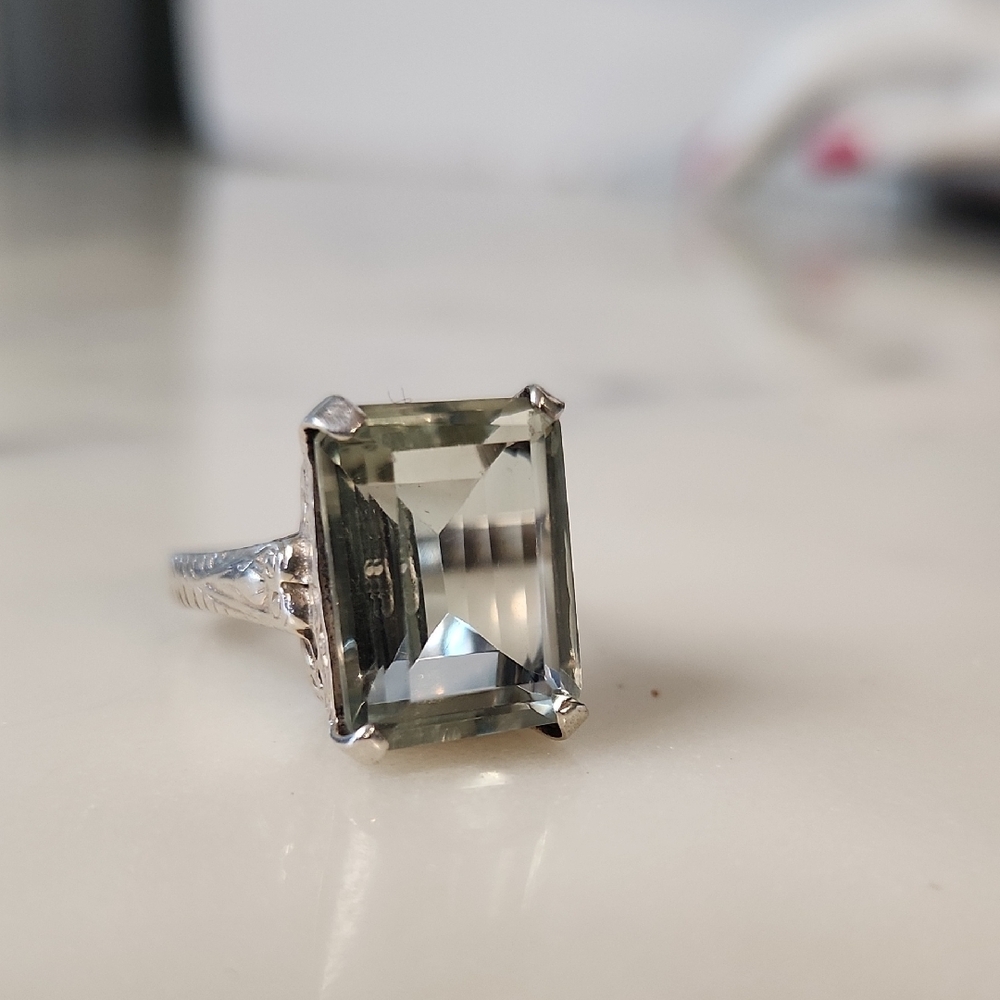 Sterling Silver Green Amethyst Statement Ring Sz8